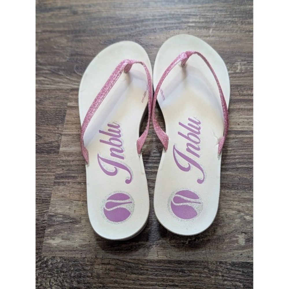 Inblu Women Pink Glitter Flip Flops White Purple Logo Thong Sandals Summer Shoes